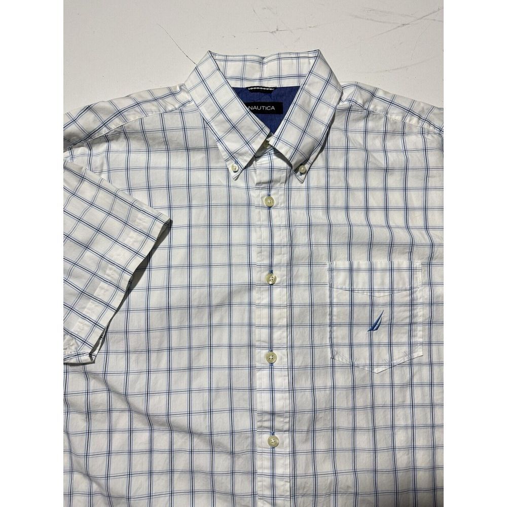 Nautica Short Sleeve Shirt - XL Plaid Blue White
